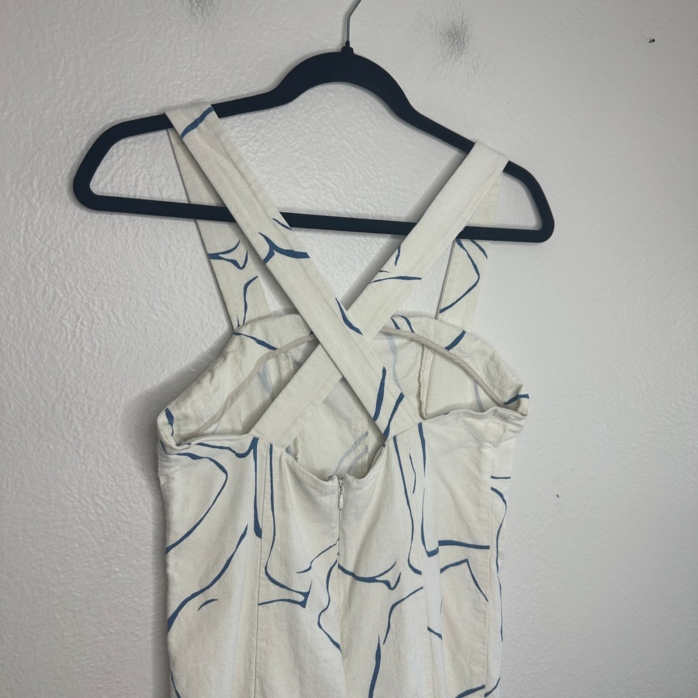 Corey Lynn Calter Printed Square-Neck Dress Cotton Linen Midi Size Small - Picture 5 of 8